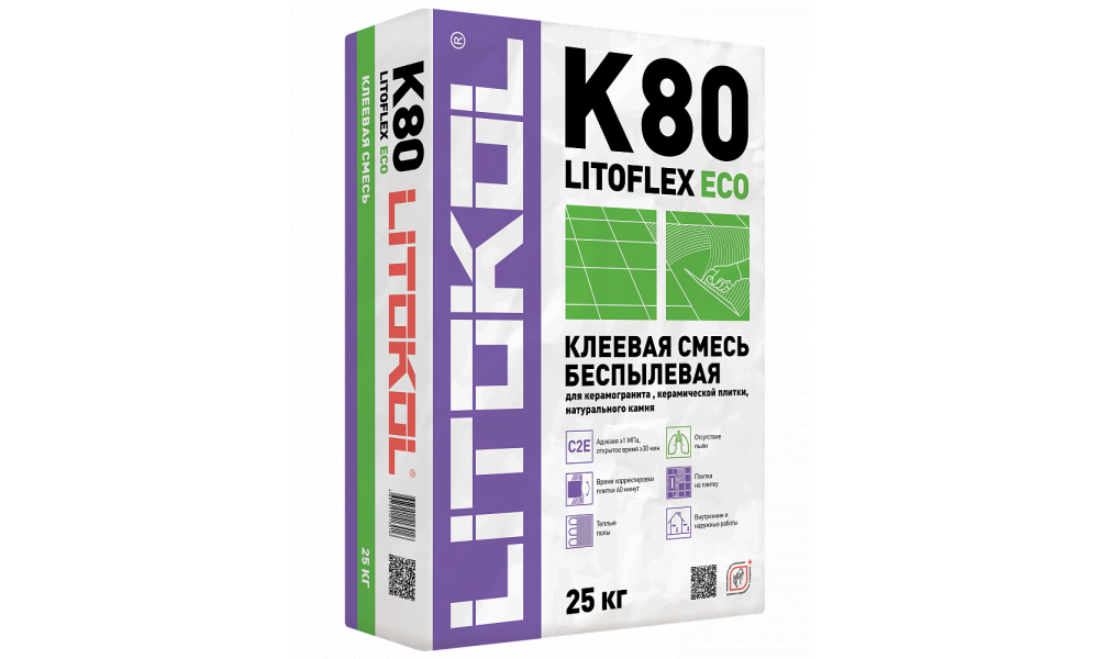 Клей для натурального камня и керамогранита LITOFLEX K80 ECO, 25 кг