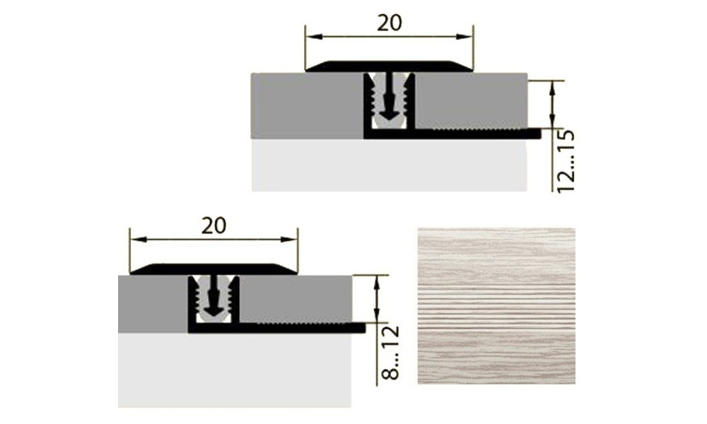 Порог-стык Т-образный 20мм х 1,8м ясень серый