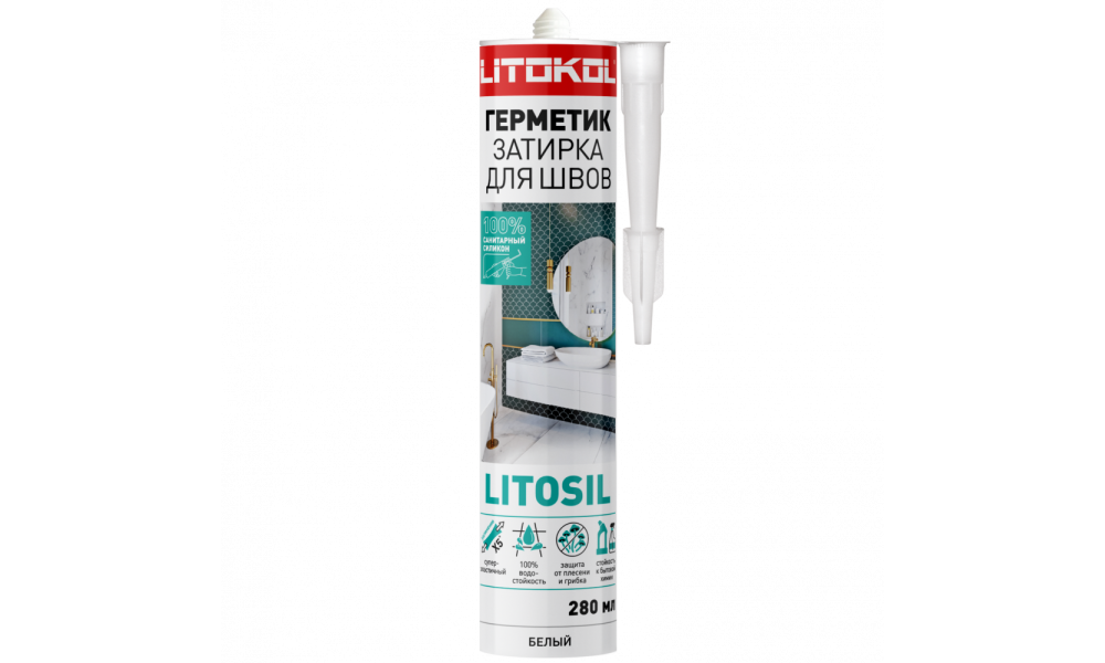 Герметик-затирка санитарный силиконовый LITOSIL белый, 280 мл