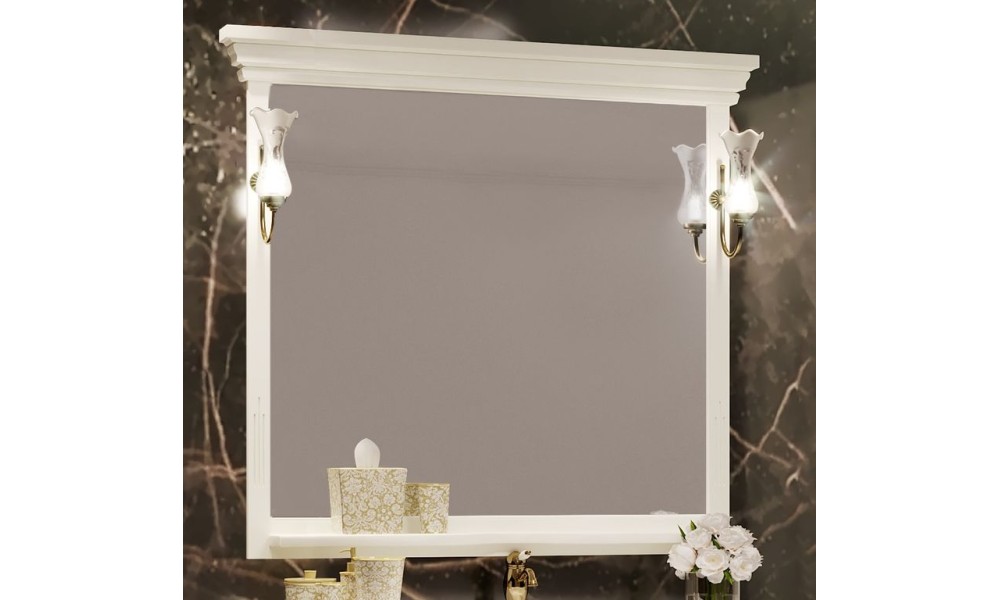 Зеркало Риспекто 100 со светильником на Рустику, цвет слоновая кость